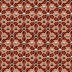 Seamless pattern with coffee beans, coffee leaves and coffee blossoms