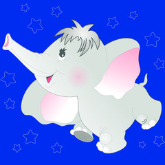Cute baby elephant vector illustration character. Night collection