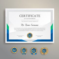 Modern blue certificate template and border, for award, diploma, and printing - obrazy, fototapety, plakaty
