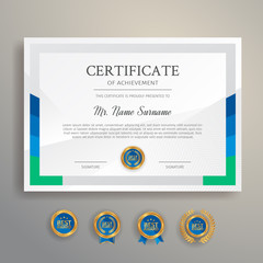 Modern blue certificate template and border, for award, diploma, and printing