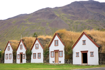 Akureyri / Iceland - August 26, 2017: Typical houses in Laufas Folk museum area, Iceland, Europe