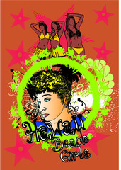 Palm beach bikini girls graphic design vector art