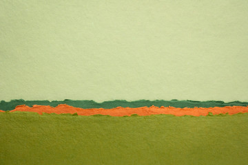 blue sky and green fields abstract landscape created with handmade Indian paper