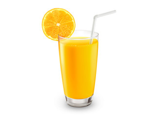 Fresh orange juice with fruits, isolated on white