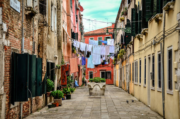 Fototapeta na wymiar Clothes hanging to dry in Venice, Italy