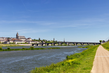 Fototapeta na wymiar Saint Louis Cathedral and the bridge of Blois in Loire valley (France)