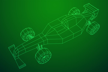 Fast motor sport racing car speed concept. Wireframe low poly mesh vector illustration.