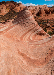 The Striated Sandstone Slickrock of Fire Wave in Fire Valley, Valley of Fire State Park, Nevada, USA