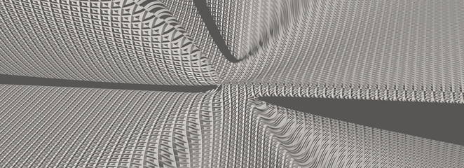 Ultra wide image made of LINEN monochromic 3D curved abstract background image made of plain spotted patterns with shadow