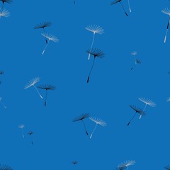 Vector seamless pattern. Dandelion isolated on a blue background. Vector graphics.