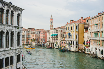 Fototapeta na wymiar Grand canal with boats, Veneto, Italy. Vaporetto at Grand canal.