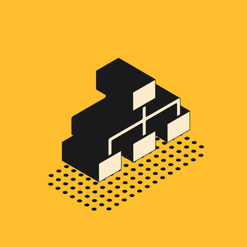 Isometric Business Hierarchy Organogram Chart Infographics Icon Isolated On Yellow Background. Corporate Organizational Structure Elements.  Vector Illustration