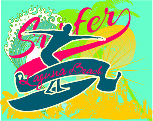Summer sport surf print embroidery graphic design vector art