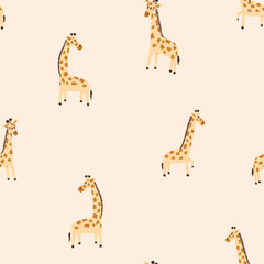 Giraffe seamless pattern.  Cute pattern for kids, gender neutral on yellow background. Safari giraffe for wrapping paper, fabric, textile, wallpaper, home decor
