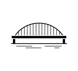 Tied arch bridge black silhouette icon isolated on white background. Urban architecture. Vector illustration.