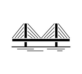 Cable-stayed bridge black silhouette icon isolated on white background. Urban architecture. Vector illustration.