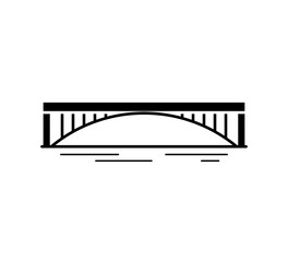 Arch bridge black silhouette icon isolated on white background. Urban architecture. Vector illustration.