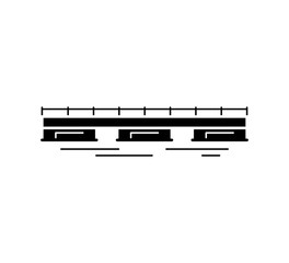 Pontoon bridge black silhouette icon isolated on white background. Urban architecture. Vector illustration.