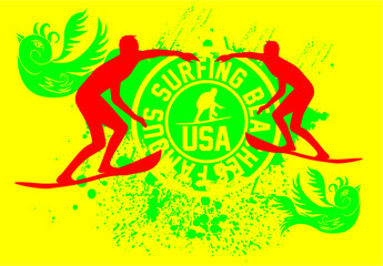 Summer sport surf print embroidery graphic design vector art