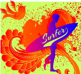 Summer sport surf print embroidery graphic design vector art