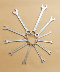 Set of various silver spanners