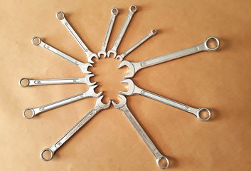 Set of various silver spanners