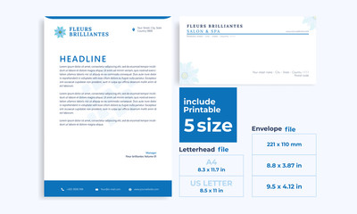Beauty blue letterhead,Envelope minimalist size DL, A4 and US Letter design template
