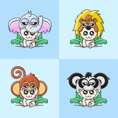 Bundle Set Illustration Vector Graphic of Cute Baby Wearing Animal Costume.. Goods for Kids Poster and Presentations..