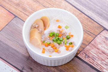 Egg streamed with sausage