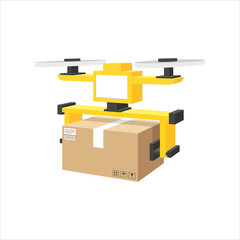 Drone with boxes isolated. 3d perspective vector illustration