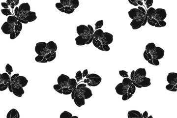 Floral ornament. Gray on a white background. Seamless vector pattern. Cute, modern trendy print for wallpaper, textile, fabric.