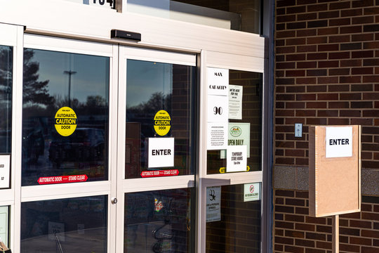 Herndon, USA - April 9, 2020: Sprouts Farmers Market Entrance Sign For Grocery Store And Temporary Hours During Coronavirus