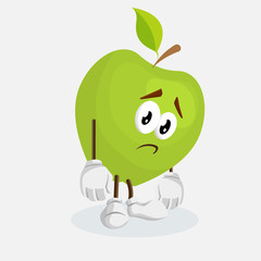 Apple Logo mascot sad pose and background with camera pose with flat design style for your icon or mascot branding.