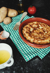 Freshly made Spanish omelette with eggs and potatoes from an organic garden