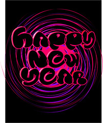 Happy new year print embroidery graphic design vector art