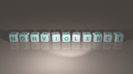 NONVIOLENCE combined by dice letters and color crossing for the related meanings of the concept