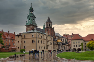 Fototapeta na wymiar View at Wavel square with medieval buildings in Krakow, Ppland