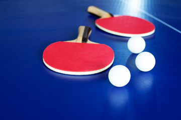 Ping pong table tennis racket,ball. 