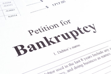 Close-up bancruptcy petition. Business failure concept.