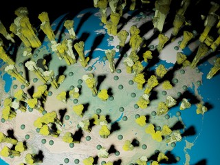 Digital image corona virus on planet Earth by countries