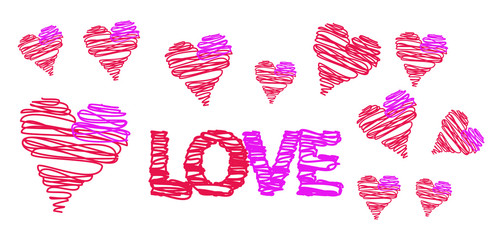 set of hand drawn hearts