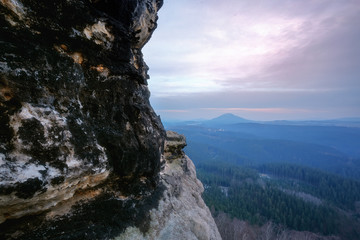 landscape in the mountains of czech switzerland at sunset