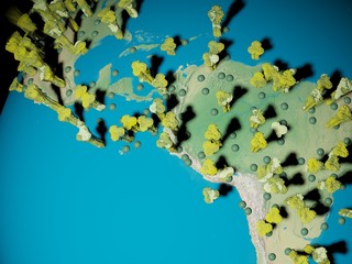Digital image corona virus on planet Earth by countries