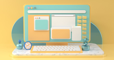 Conceptual work spaces of online social communication with simple design objects.3d rendering.
