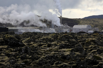 Grindavik / Iceland - August 15, 2017: The geothermal power plant near blue lagoon, Reykjavik, Iceland, Europe