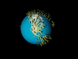 Digital image corona virus on planet Earth by continents