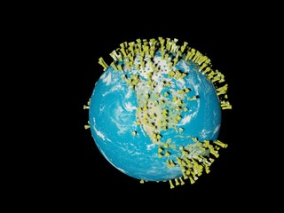 Digital image corona virus on planet Earth by continents