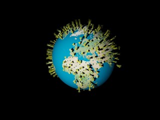 Digital image corona virus on planet Earth by continents