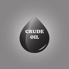 Flat vector illustration icon of water droplet of crude oil with text on grey background.