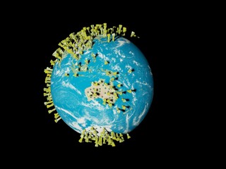 Digital image corona virus on planet Earth by continents